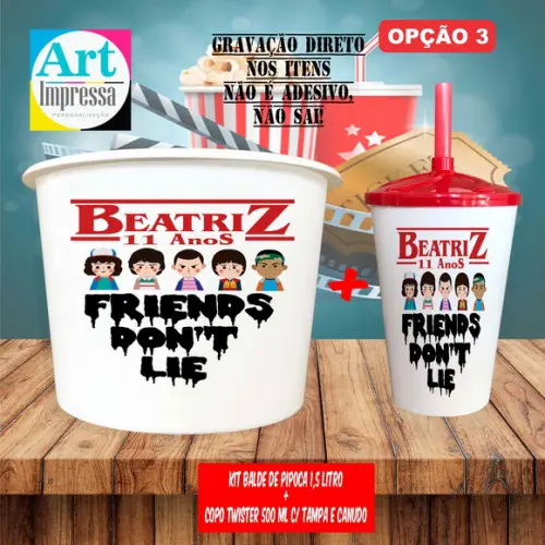 Kit Cinema Lembrancinha Balde 1,5l+copo Stranger Things