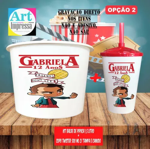 Kit Cinema Lemnbrancinha Stranger Things Balde de Pipoca 1,5L + C