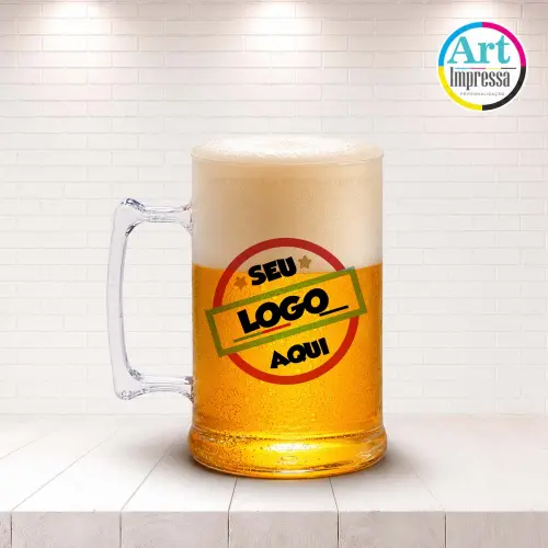 Caneca de Chopp Acrílica Personalizada com Logo da Empresa 500ml Brinde Corporativo