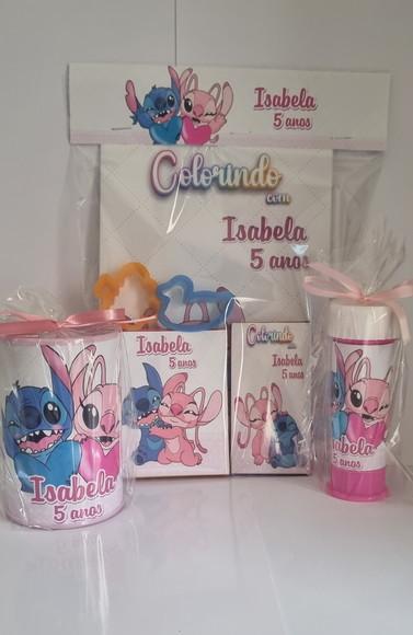 Kit colorir com Massinha , cofrinho e bolinha de sabão Stitch e 