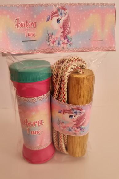 Kit Corda de Pular e Bolinha de Sabão Unicornio