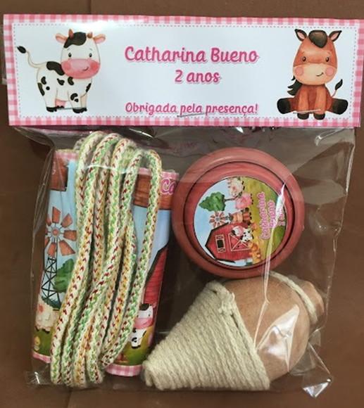 Kit Corda Personalizada, Pião e Ioio Fazendinha