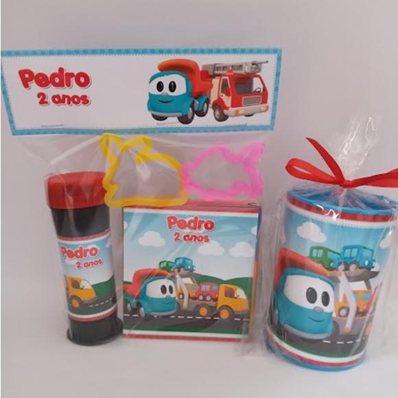 Kit Massinha Bolinha de Sabão e Cofrinho Léo e o Caminhão