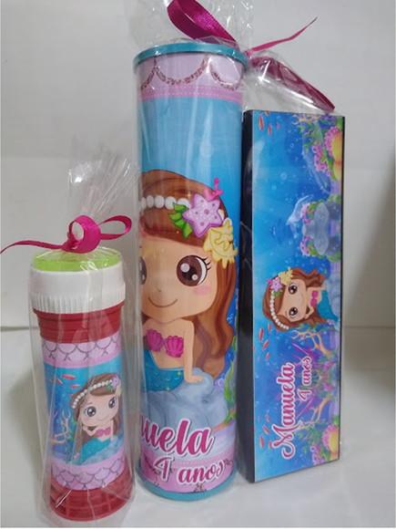 Kit Pega Vareta Domino e Bolinha de Sabão Sereia Cute