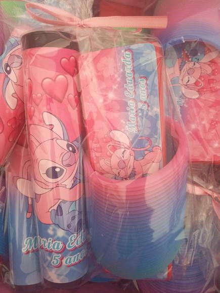 Kit Pega Vareta Dominó e Mola Personalizada Stitch e Angel