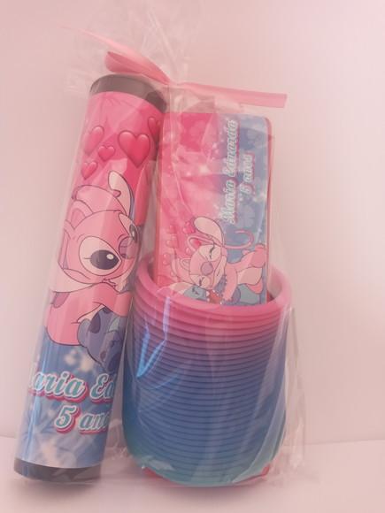 Kit Pega Vareta Dominó e Mola Personalizada Stitch e Angel