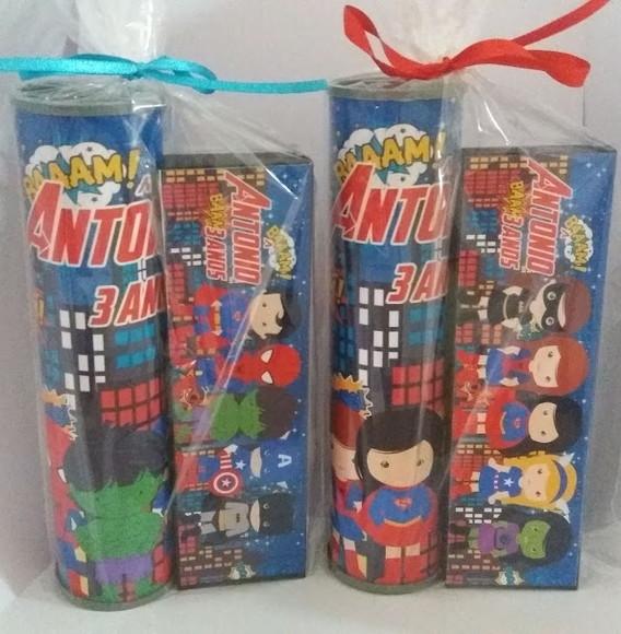 Kit Pega Vareta e Domino Personalizado Super Herois
