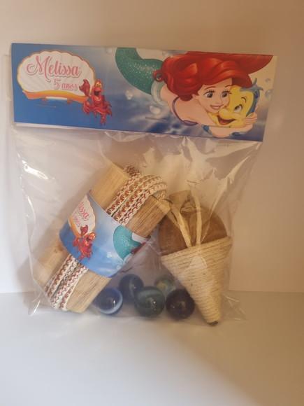 Kit Pião Corda e Bolinha de Gude Pequena Sereia