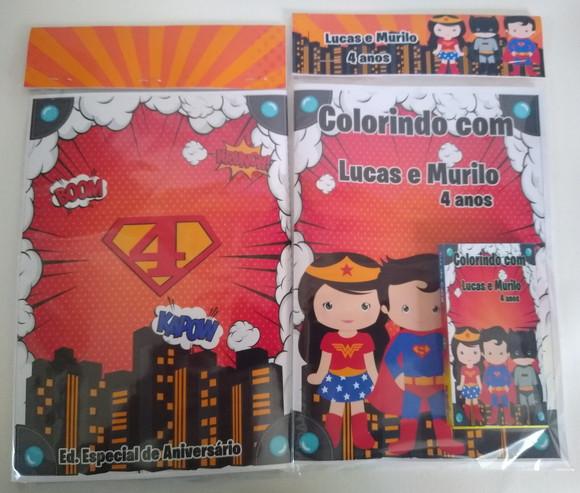 Livro de Colorir c/ Giz Super Herois Cute