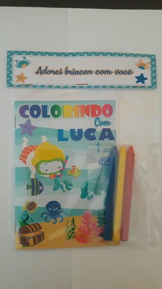 Mini Livro de Colorir c/ 3 Giz Fundo do Mar