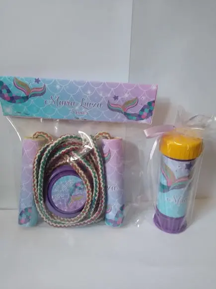 Kit Corda Personalizada, Ioio e Bolinha de Sabão Sereia