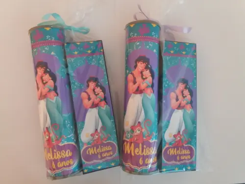 Kit Pega Vareta e Domino Personalizado Aladdin e Jasmine