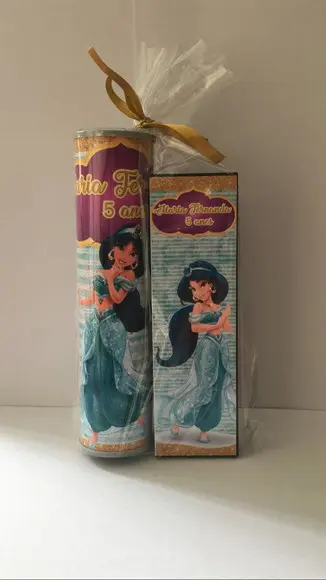 Kit Pega Vareta e Domino Personalizado Princesa Jasmine