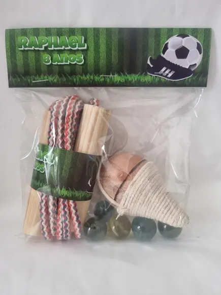 Kit Pião Corda e Bolinha de Gude Futebol