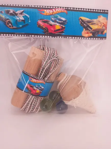 Kit Pião Corda e Bolinha de Gude Hotwheels