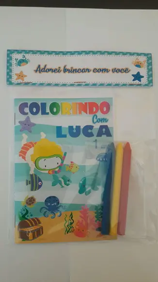 Mini Livro de Colorir c/ 3 Giz Fundo do Mar