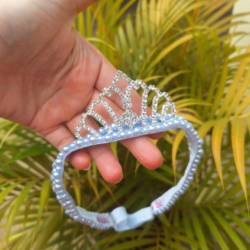Faixa bordada de perolas com coroa de princesa prata