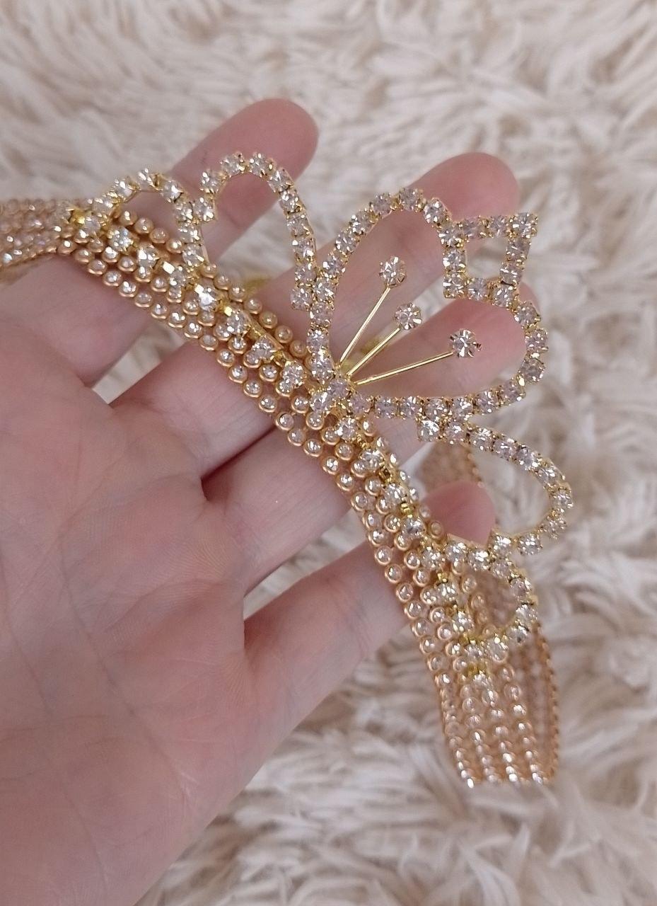 Faixa de luxo em strass com coroa de princesa prata ou dourada