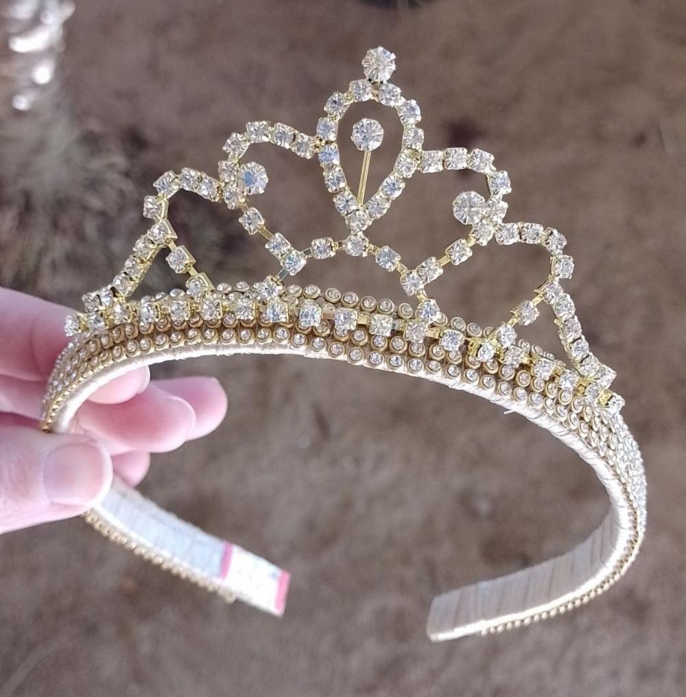 Arco tiara de luxo em strass com coroa de princesa prata ou doura