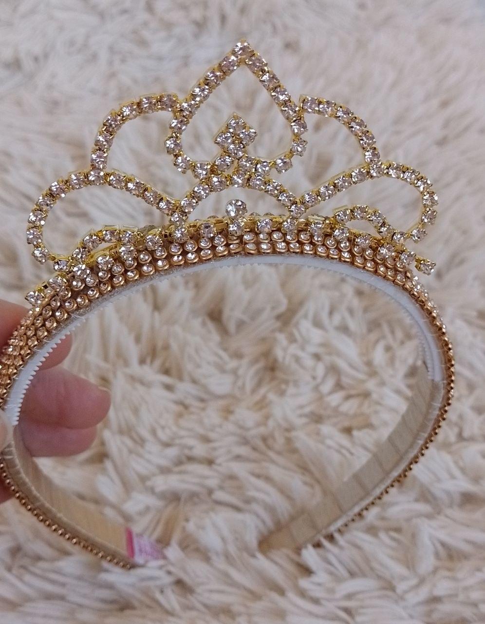 Arco tiara de luxo em strass com coroa de princesa prata ou doura