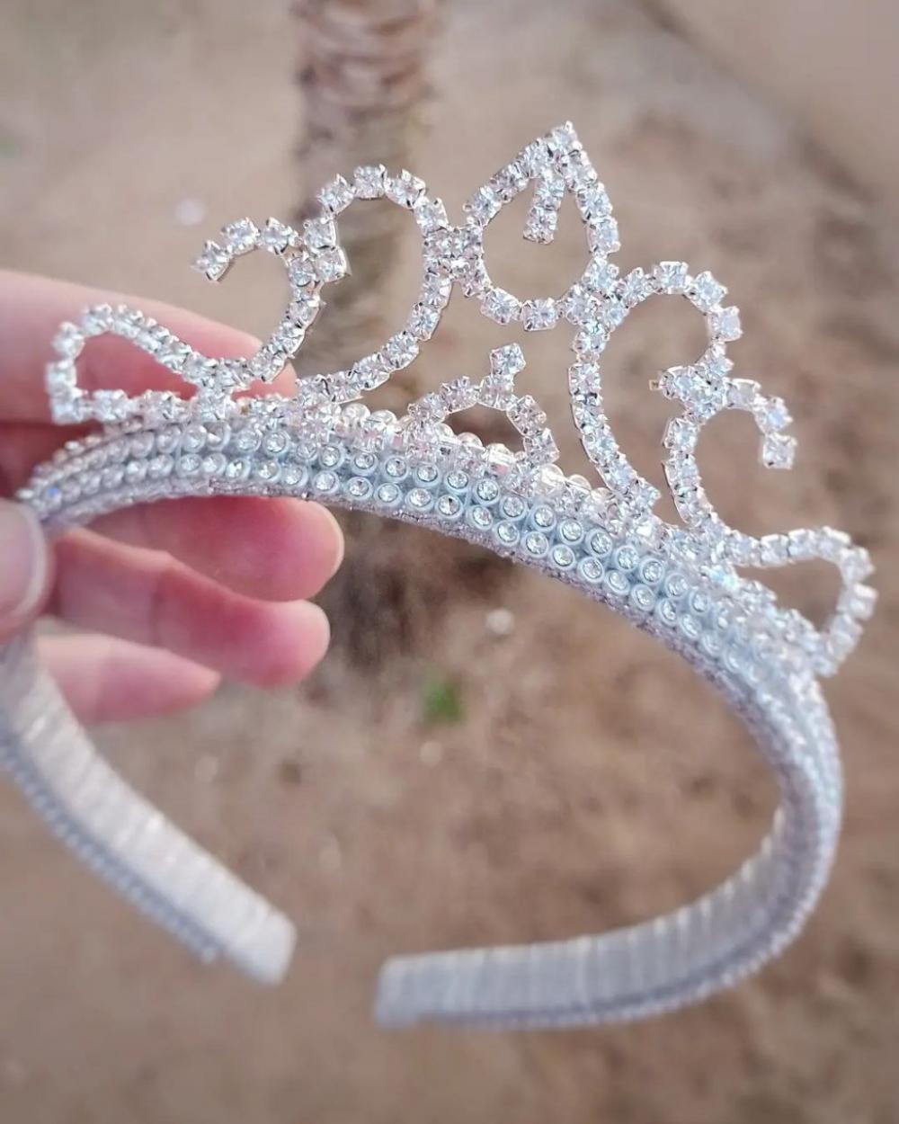 Arco tiara de luxo em strass com coroa de princesa prata ou doura
