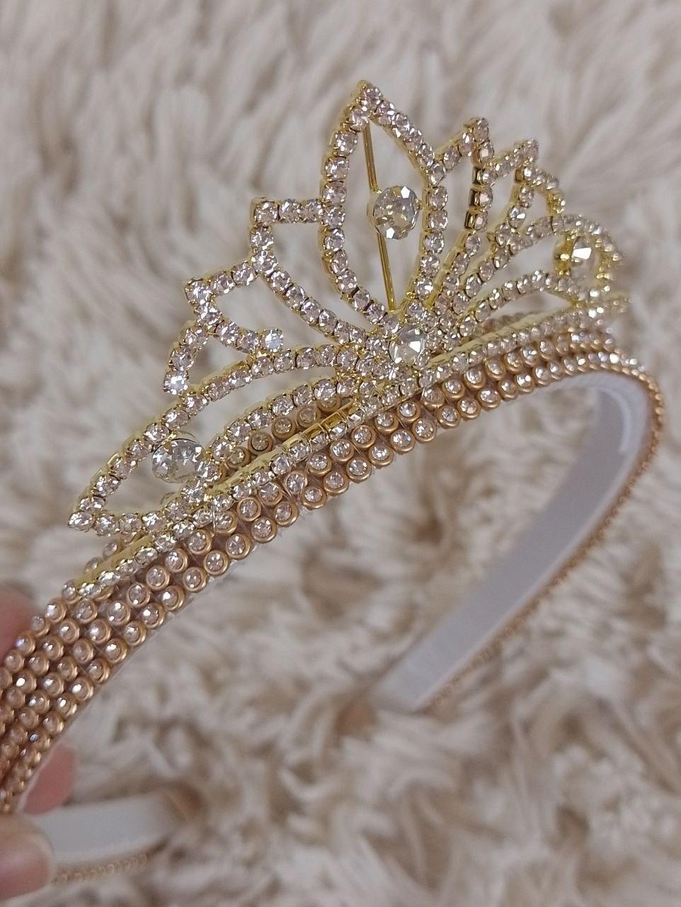 Arco tiara de luxo em strass com coroa de princesa prata ou doura