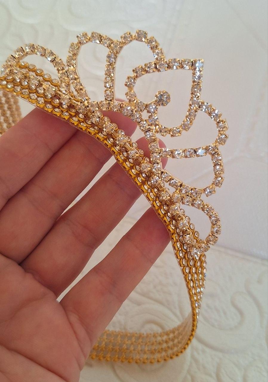 Faixa de luxo em strass com coroa de princesa prata ou dourada