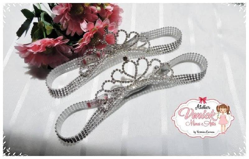 2 Faixas de luxo em strass com coroa de princesa tal mãe e tal f