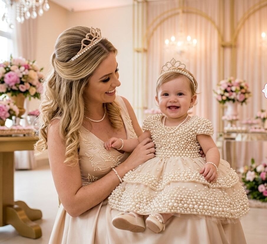 2 Faixas bordada de pérolas com coroa tal mãe e tal filha