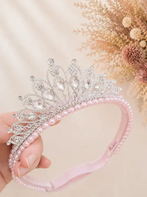 Tiara/arco bordado de perolas com coroa de princesa
