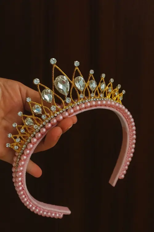 Tiara/arco bordado de perolas com coroa de princesa