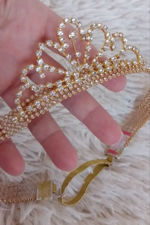 Faixa de luxo em strass com coroa de princesa prata ou dourada