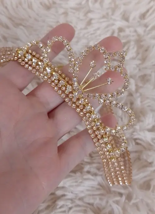 Faixa de luxo em strass com coroa de princesa prata ou dourada