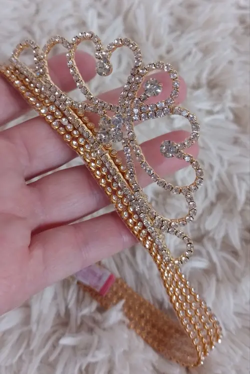Faixa de luxo em strass com coroa de princesa prata ou dourada