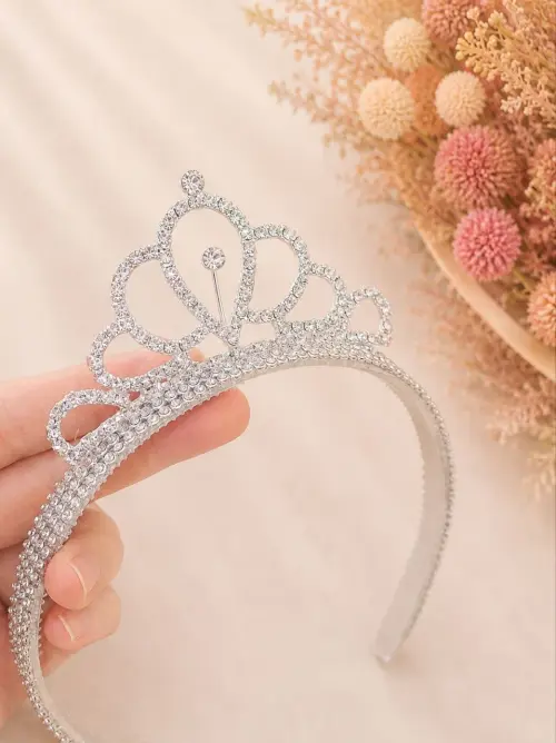 Arco tiara de luxo em strass com coroa de princesa prata ou doura