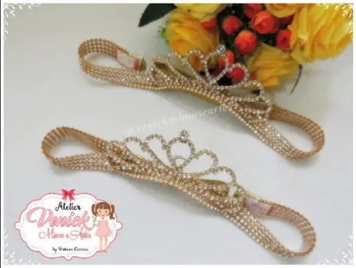 2 Faixas de luxo em strass com coroa de princesa tal mãe e tal f