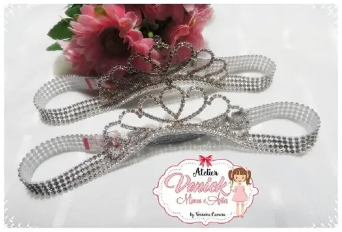 2 Faixas de luxo em strass com coroa de princesa tal mãe e tal f