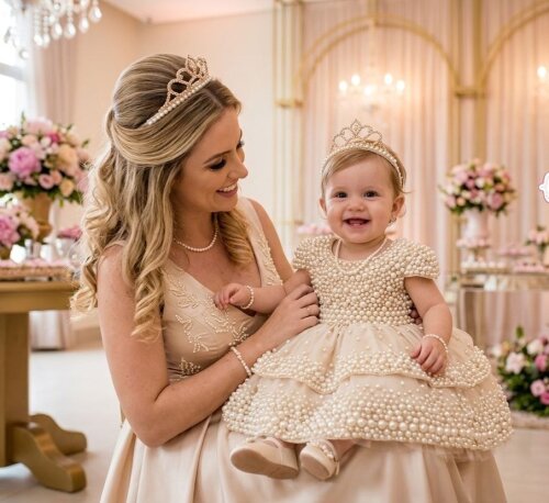 2 Faixas bordada de pérolas com coroa tal mãe e tal filha