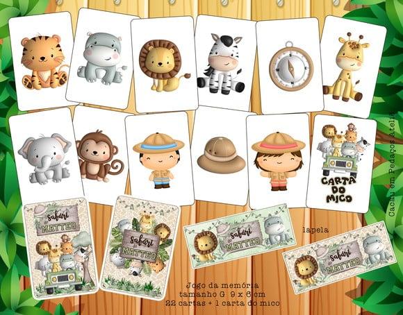 40 Jogos da Memória G Personalizado Safári + Carta Mico