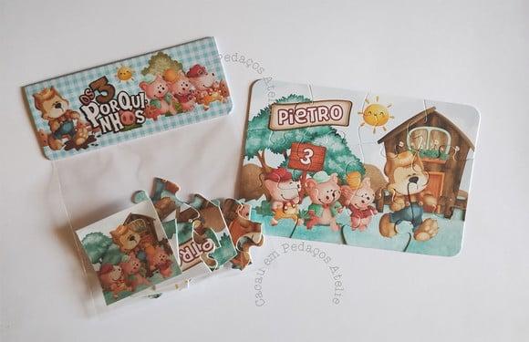 50 Quebra Cabeça os 3 Porquinhos 10 x 15 cm Lembrancinha