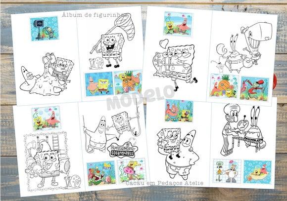 Álbum com Figurinhas Bob Esponja Desenho Colorir Aniversário