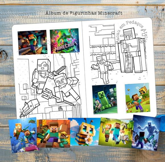 Álbum de Figurinhas Minecraft com Desenhos de Colorir Festa