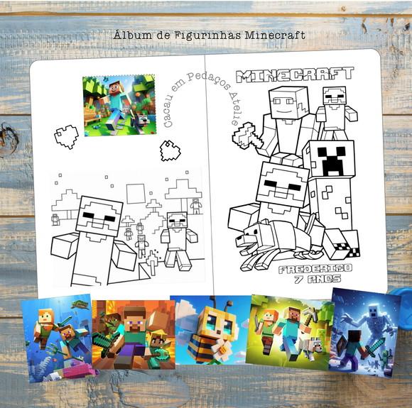 Álbum de Figurinhas Minecraft com Desenhos de Colorir Festa