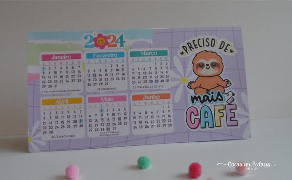 Calendário de Mesa 2024 com Mensagem Ano Novo Brinde