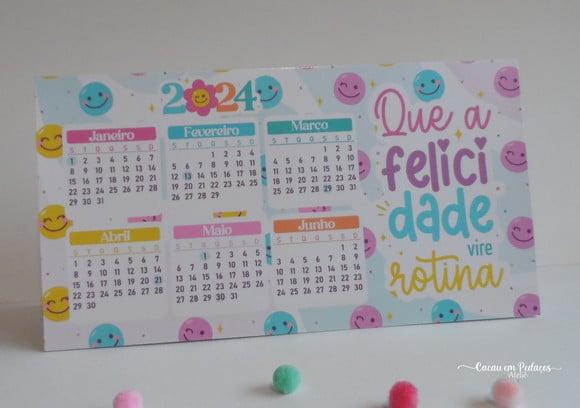 Calendário de Mesa 2024 com Mensagem Ano Novo Brinde
