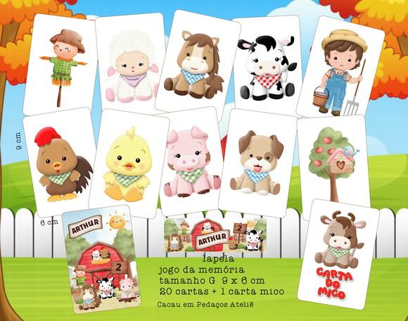 Jogo da Memória G Personalizado Fazendinha + Carta Mico