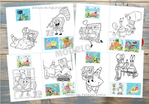 Álbum com Figurinhas Bob Esponja Desenho Colorir Aniversário