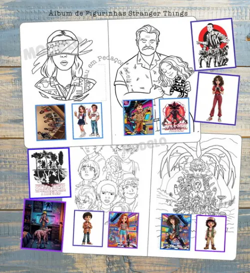 Álbum com Figurinhas Stranger Things Lembrancinha Colorir