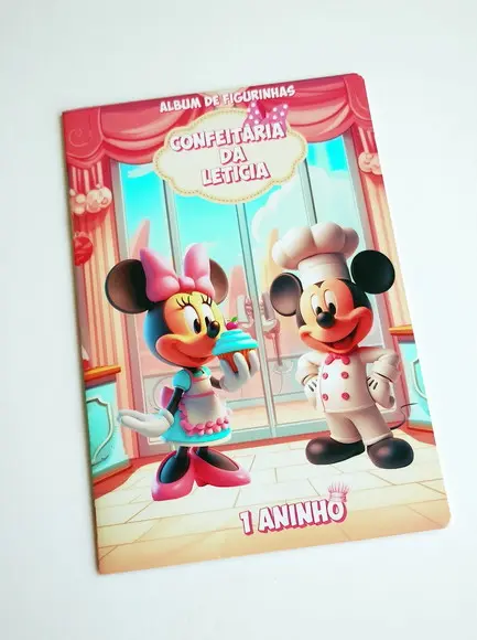 Álbum de Figurinhas com Desenhos Confeitaria da Minnie Mickey Lembrancinha Infantil