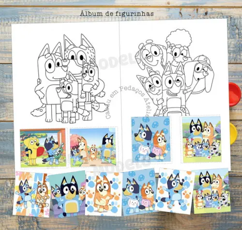 Álbum de Figurinhas com Desenhos para Colorir Bluey